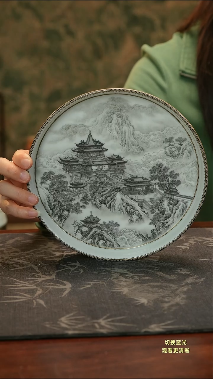 ?*人手绘至臻墨彩蓬莱仙境壶承