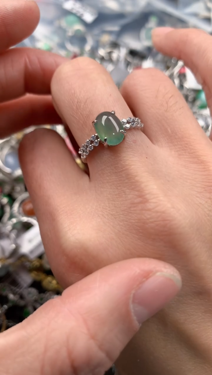 银S925镶嵌戒指翡翠333      3