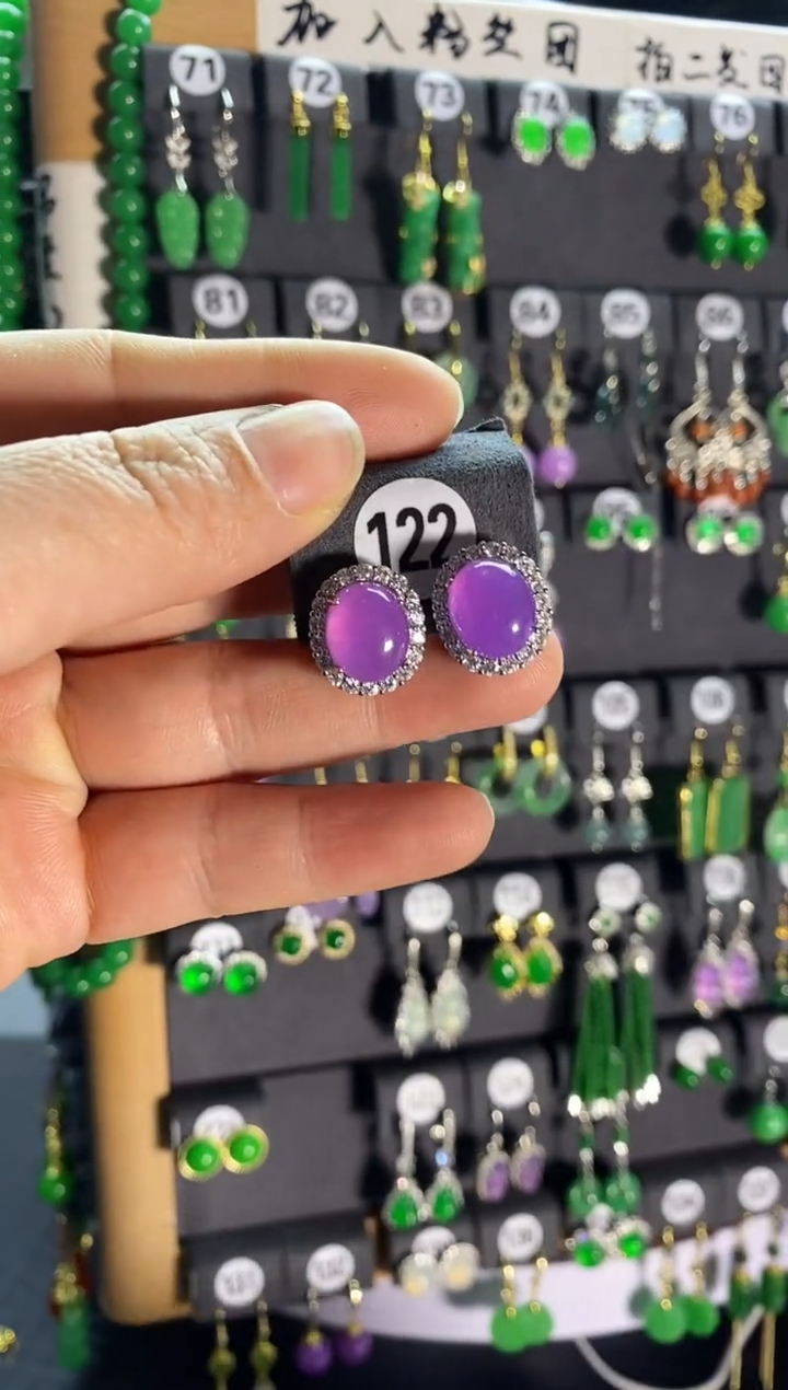 【闪购商品】翡翠耳饰银S925镶嵌122...