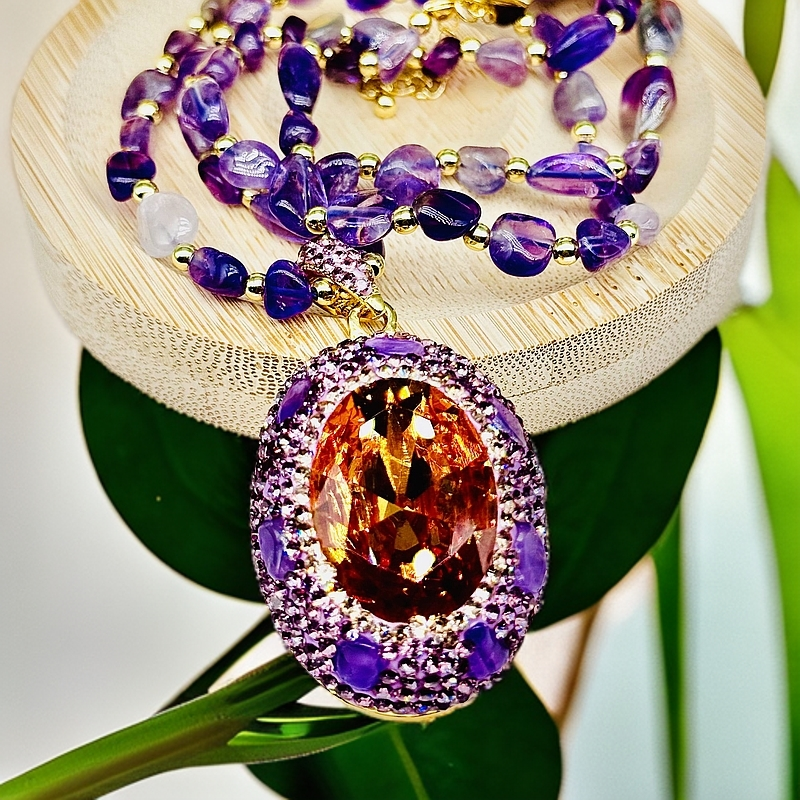 A7苏丹石项链手工紫色吊坠毛衣链气质可变色女王范