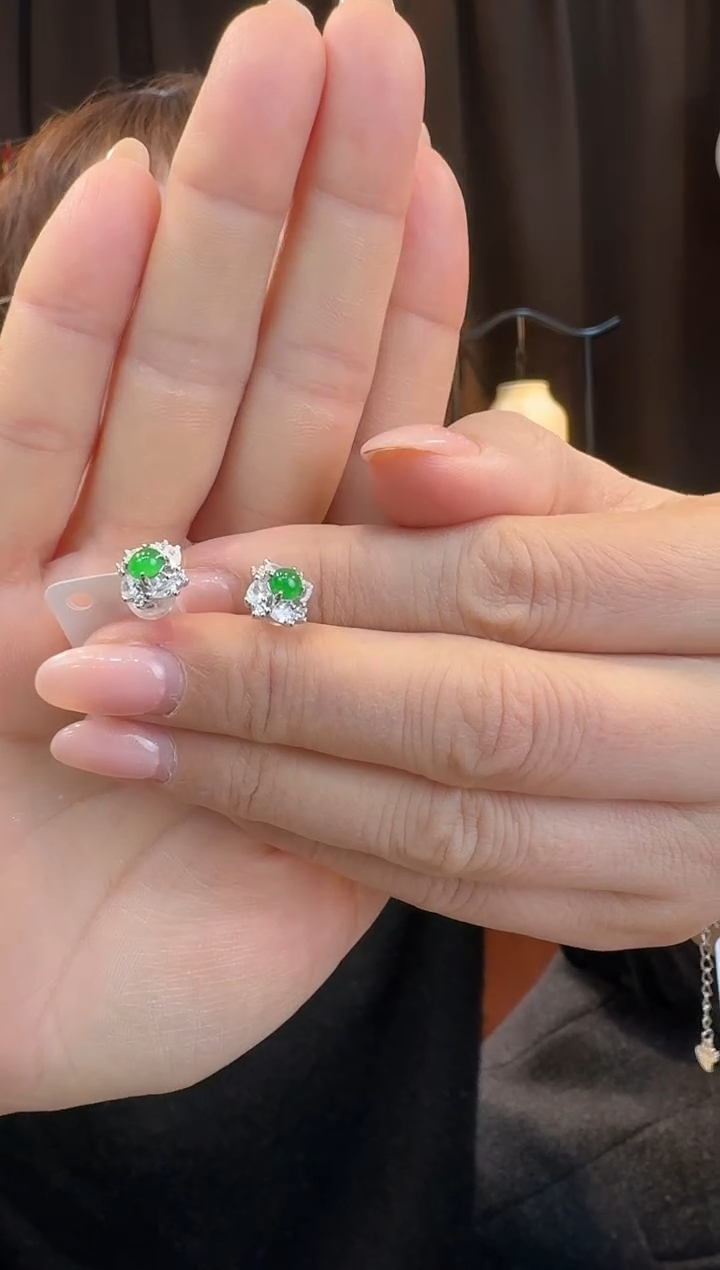 【闪购商品】翡翠耳饰银S925镶嵌耳钉