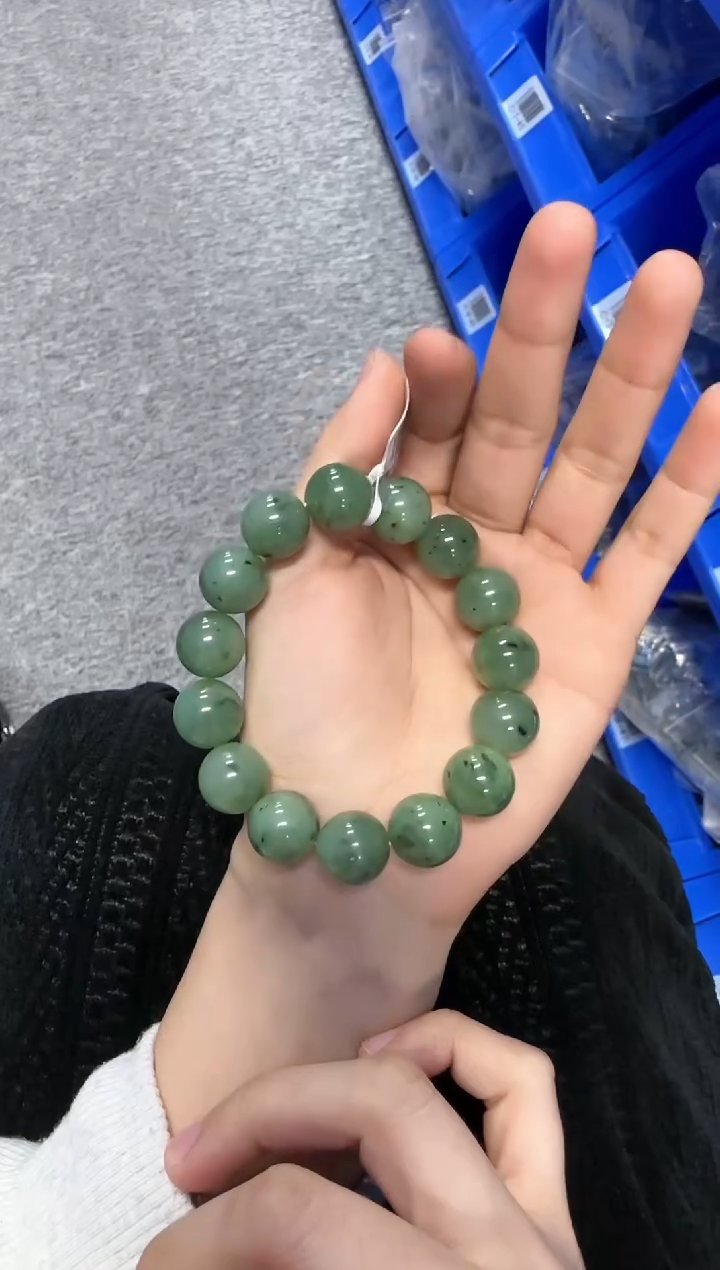 【闪购商品】和田玉手串未镶嵌碧玉圆珠单圈手串14mm