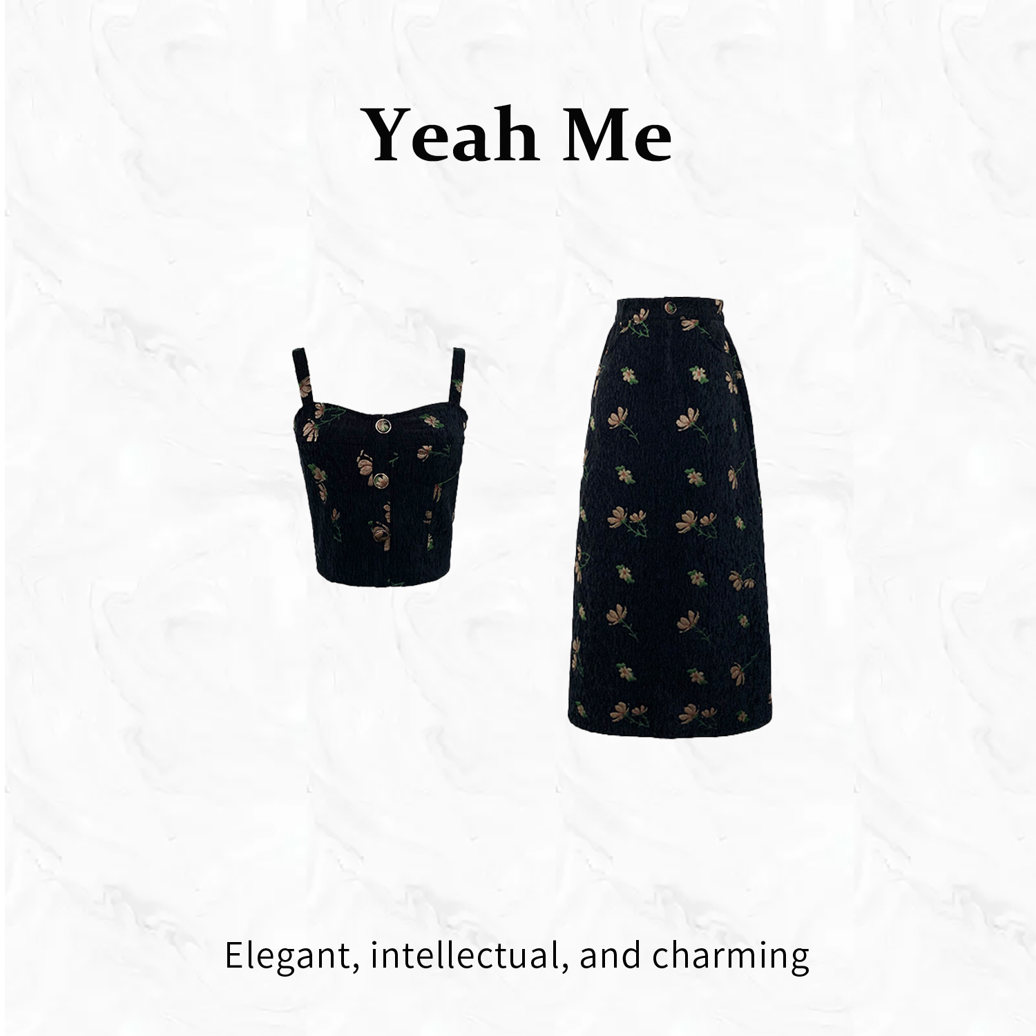 Yeah Me/也觅-【海棠未晚】秋季新款高级感碎花半身裙套装百搭通勤