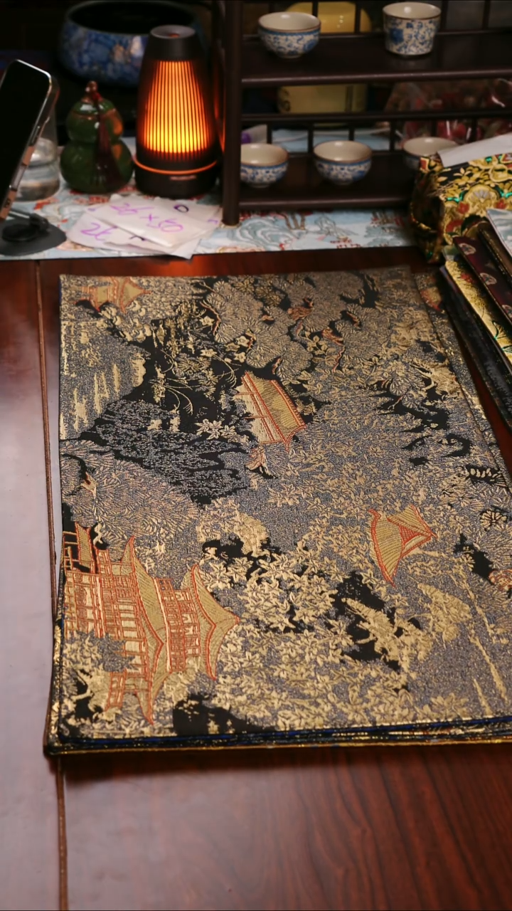 【西阵织登鹳雀楼黑金双面】中国风干泡织锦茶席33*65