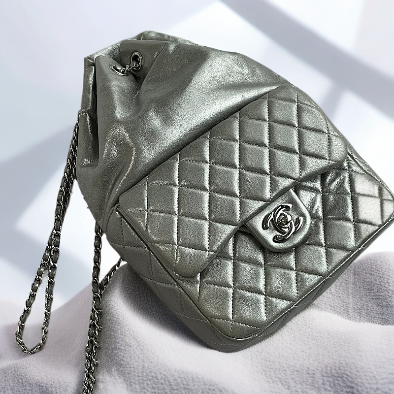 99新 Chanel/香奈儿 東区-银色束口21开双肩包/43283休闲时尚