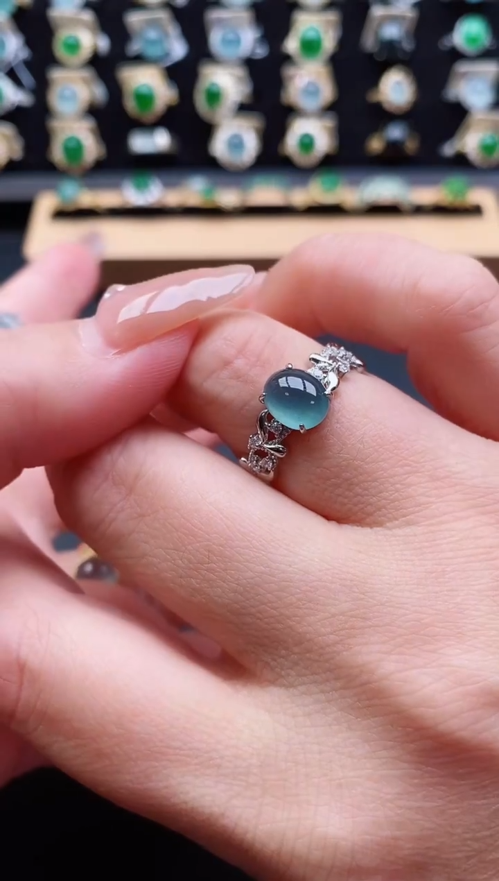 银S925镶嵌戒指翡翠1