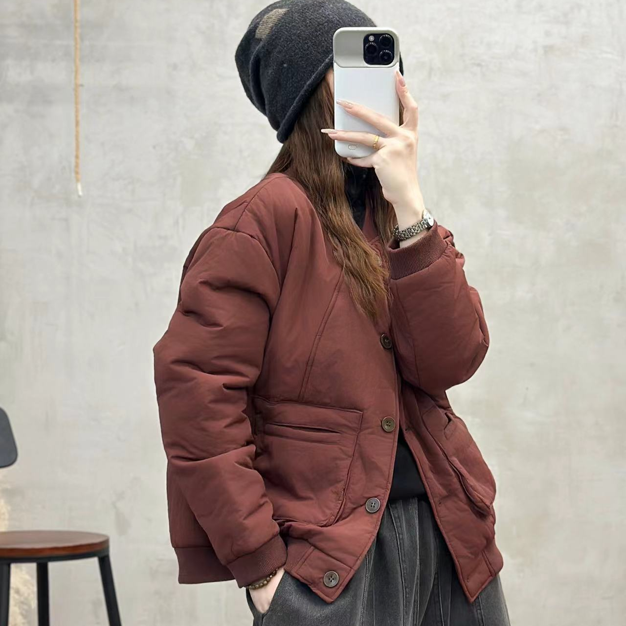 16058新款秋冬休闲时尚百搭简约显瘦减龄棉服