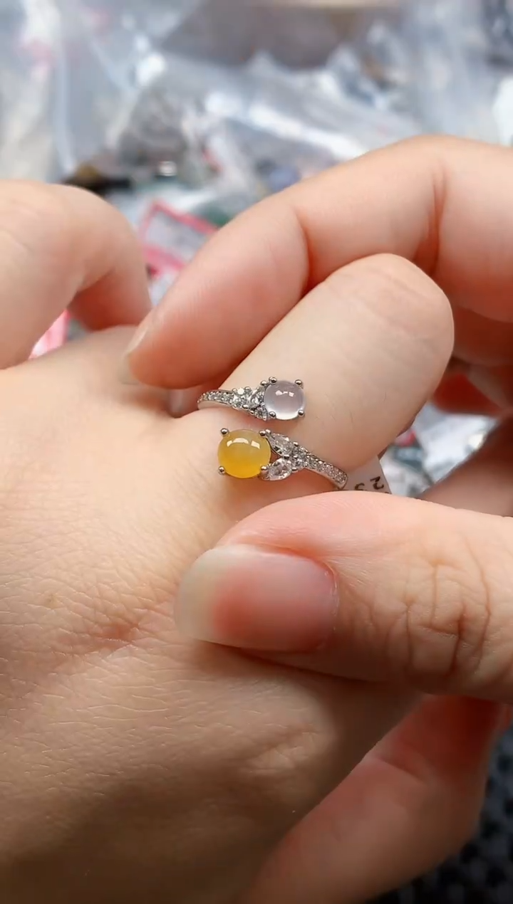 银S925镶嵌戒指翡翠天然A货缅甸翡翠