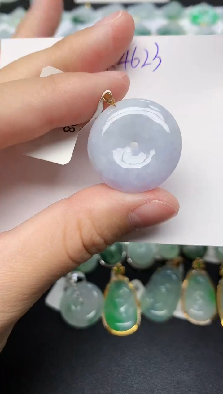 颈饰18K金镶嵌翡翠天然缅甸A货翡翠百元以上9元证书费自理