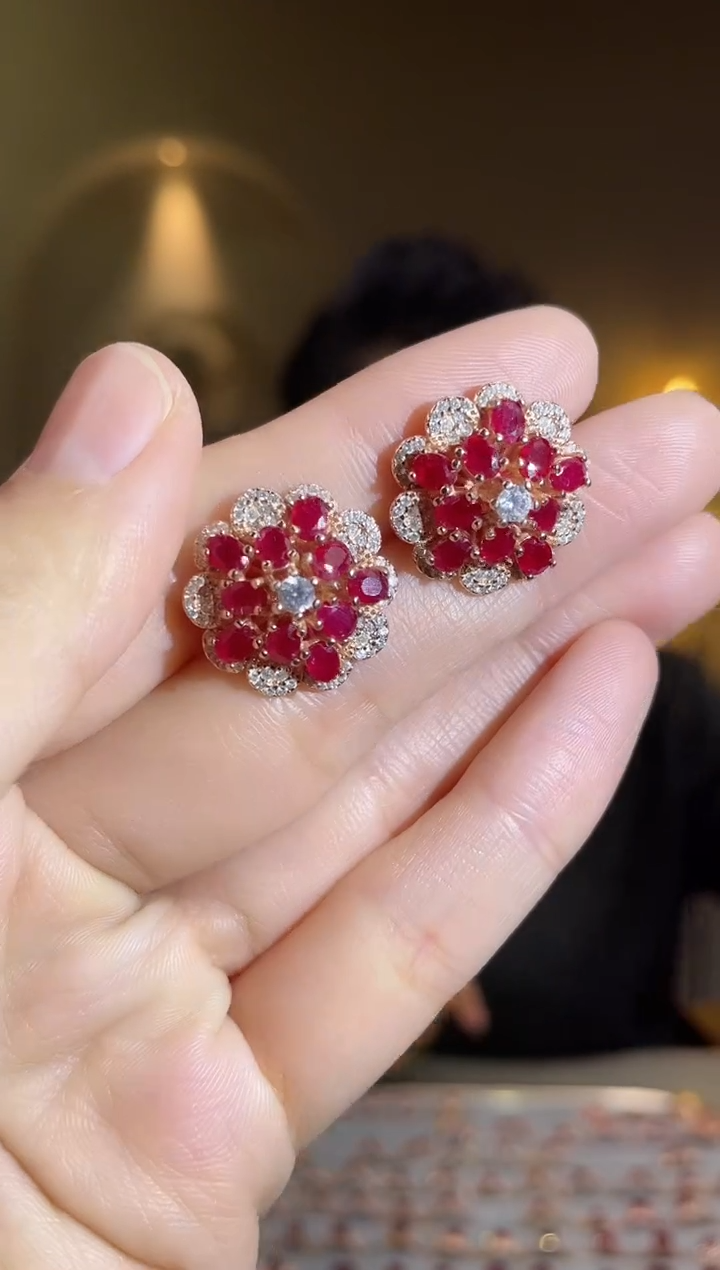 银S925镶嵌耳饰红宝石耳饰