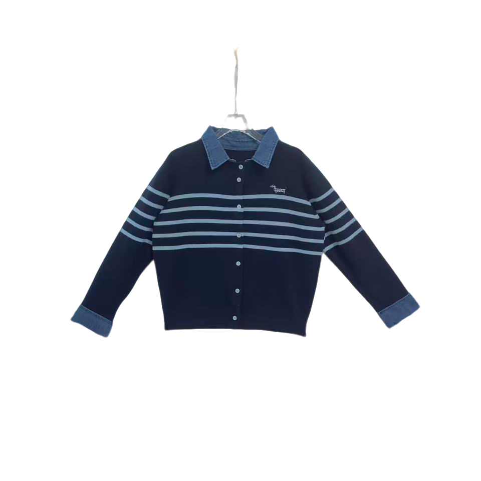 桐然精选091#冬季新款时尚百搭休闲条纹翻领减龄显瘦针织毛衣