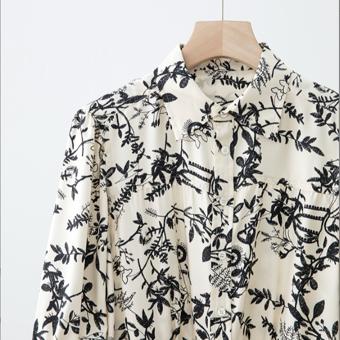 印花翻领系带中长连衣裙DR3C3027