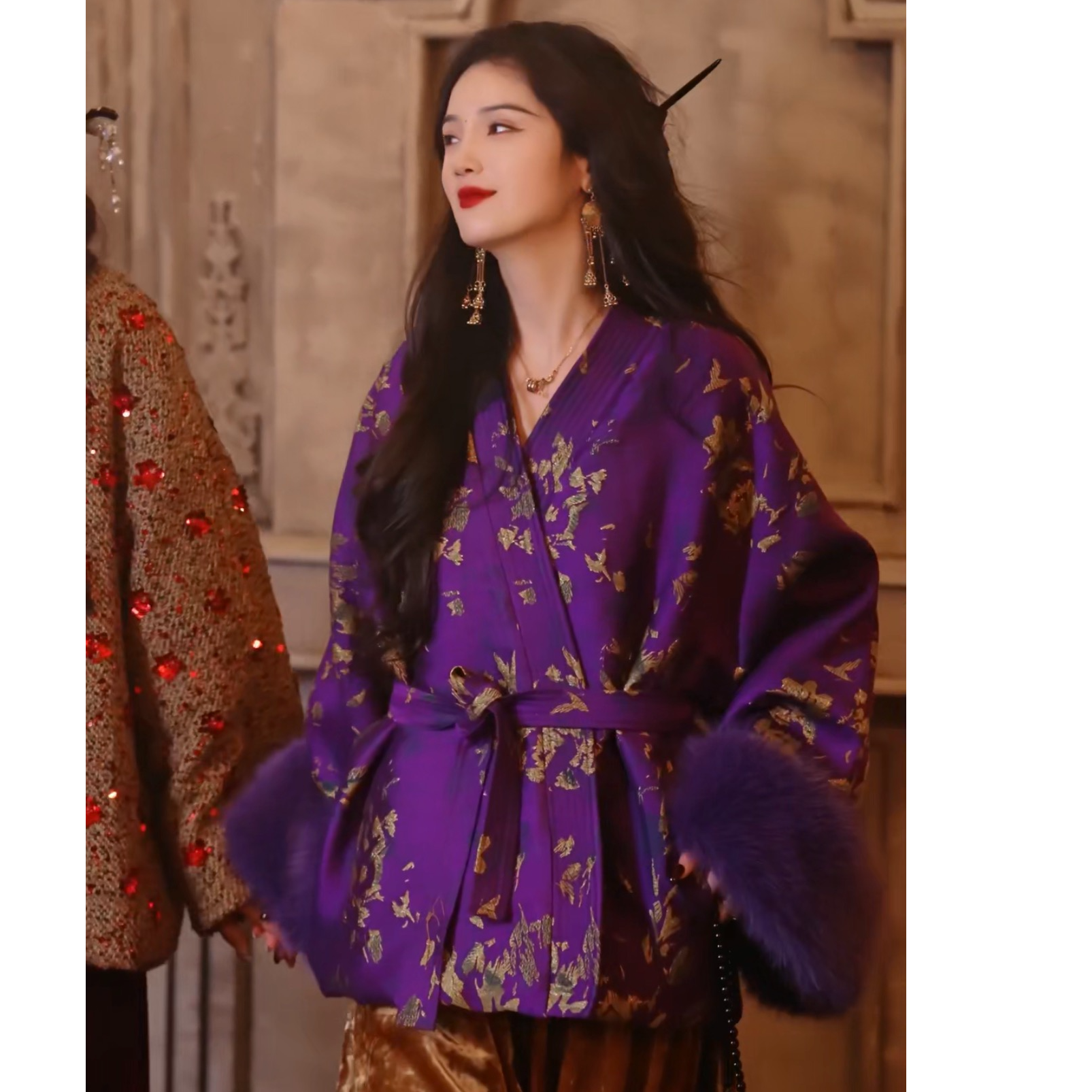 月畔湾【寄相思】新中式女冬季重工加厚棉外套保暖V领系棉服