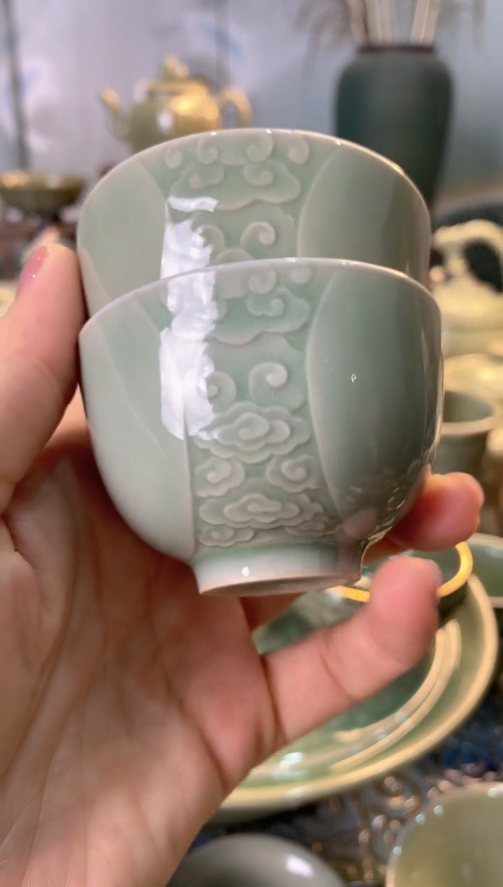 耀州窑耀州窑微瑕处理031503 祥云茶杯 两个