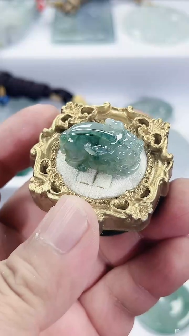 颈饰未镶嵌翡翠天然缅甸A货翡翠     飘绿花貔貅