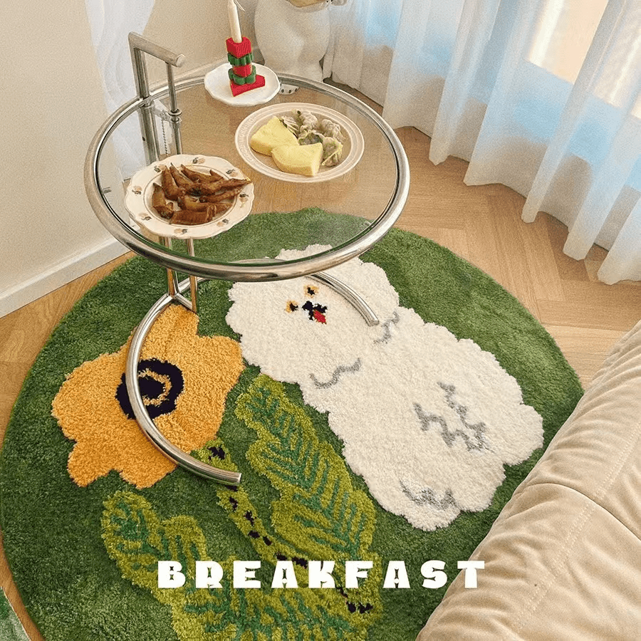 比熊圆形地垫卧室植绒床边垫地毯防滑1米直径