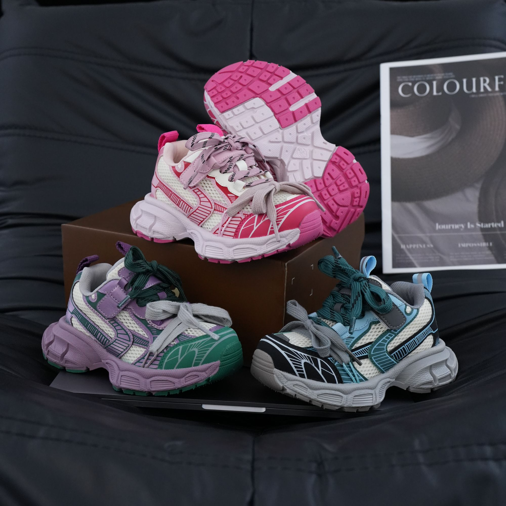 儿童亲子款老爹鞋运动拼色潮牌炸街撞色双鞋带厚底透气童鞋 25007