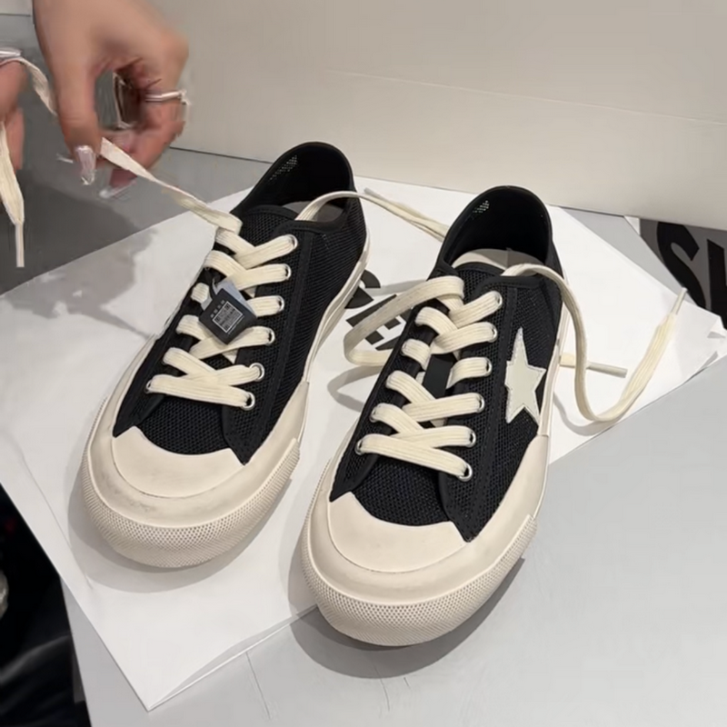 诗歌兰星星网鞋女2025新款休闲透气网面板鞋时尚低帮运动鞋695-05