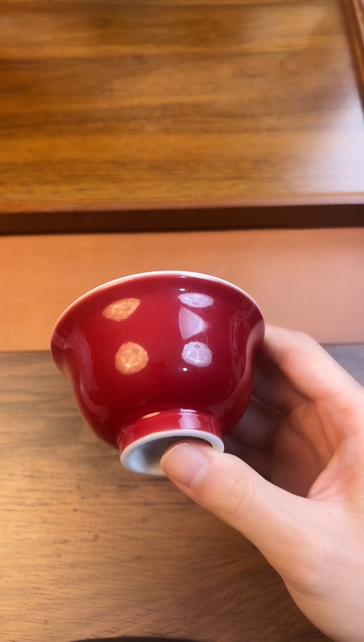 问青坊纯手工单色釉霁红内花卉柴窑压手杯