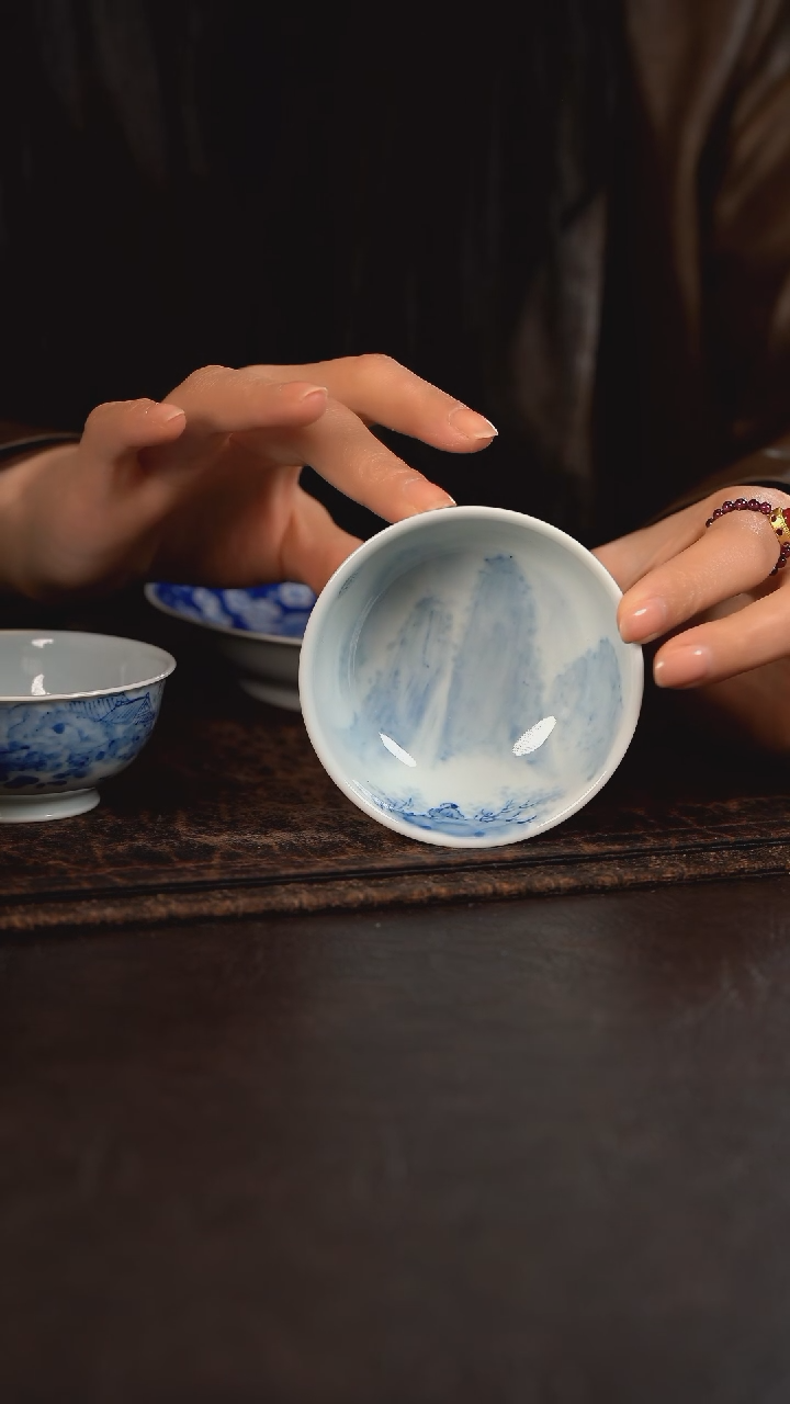 【闪购商品】杯190号HLX陶瓷山水高脚普洱杯