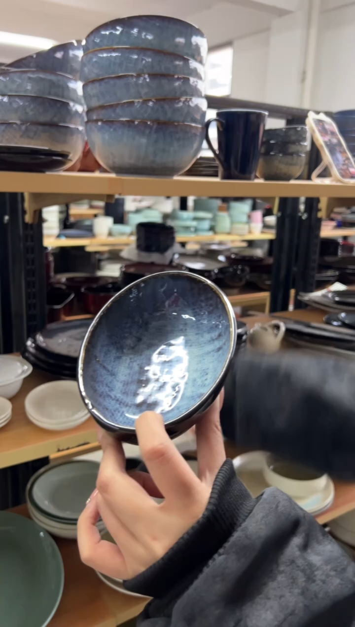 新骨瓷086瑕疵牛仔蓝 麻布6寸椭圆碗