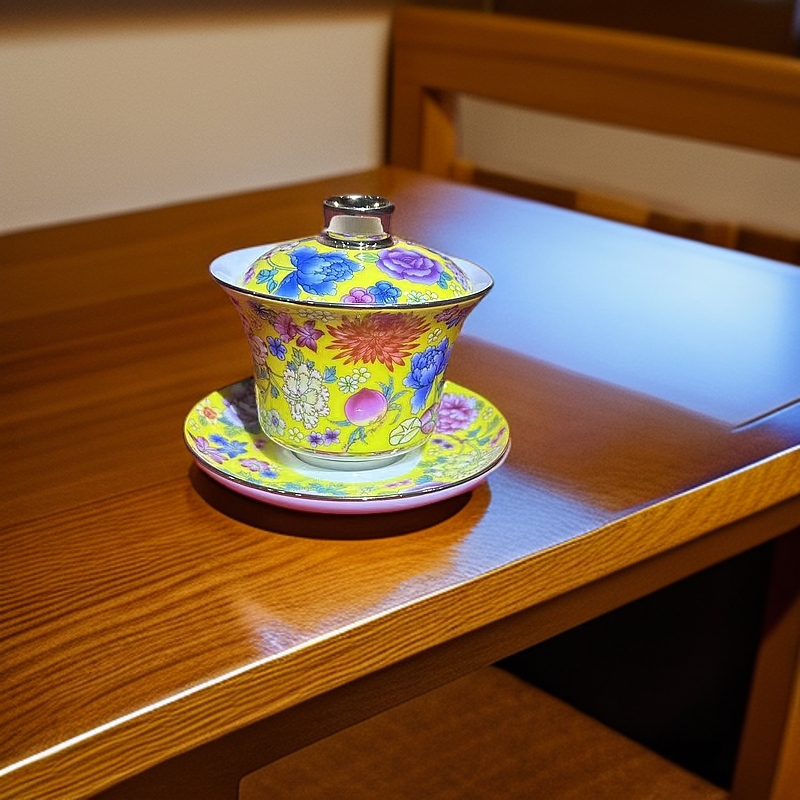 ZY-DP-A148帝王黄万花盖碗