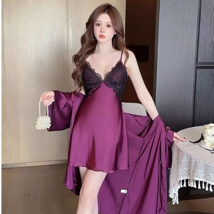 【暗紫鸢尾】2025吊带性感睡衣女冰丝长款法式睡裙露背纯欲风家居服