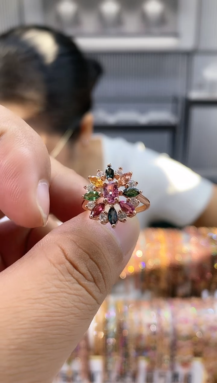 银S925镶嵌戒指碧玺345354354354354