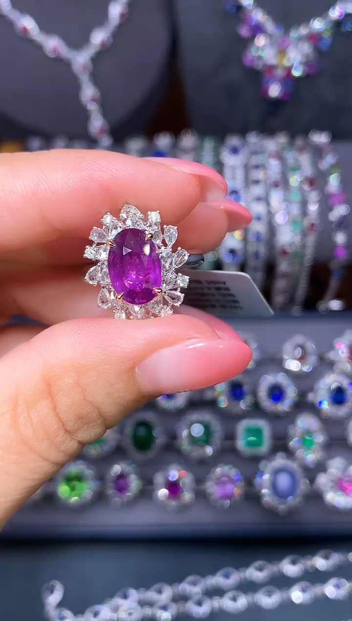 戒指彩色蓝宝石18K金镶嵌2.38ct/AIGS