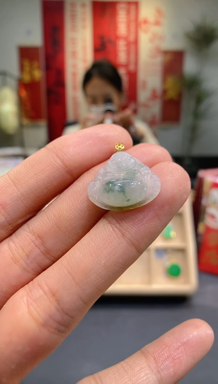 【闪购商品】翡翠吊坠(不含链)18K金镶嵌佛公