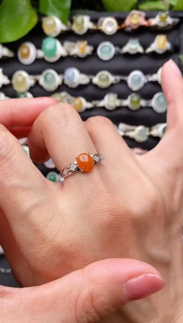 【闪购商品】翡翠戒指银S925镶嵌缅甸天然A货翡翠11  8-9