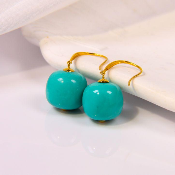 【老掌柜讲珠宝】高瓷度绿松石老型18K耳环10m+  DKT070216