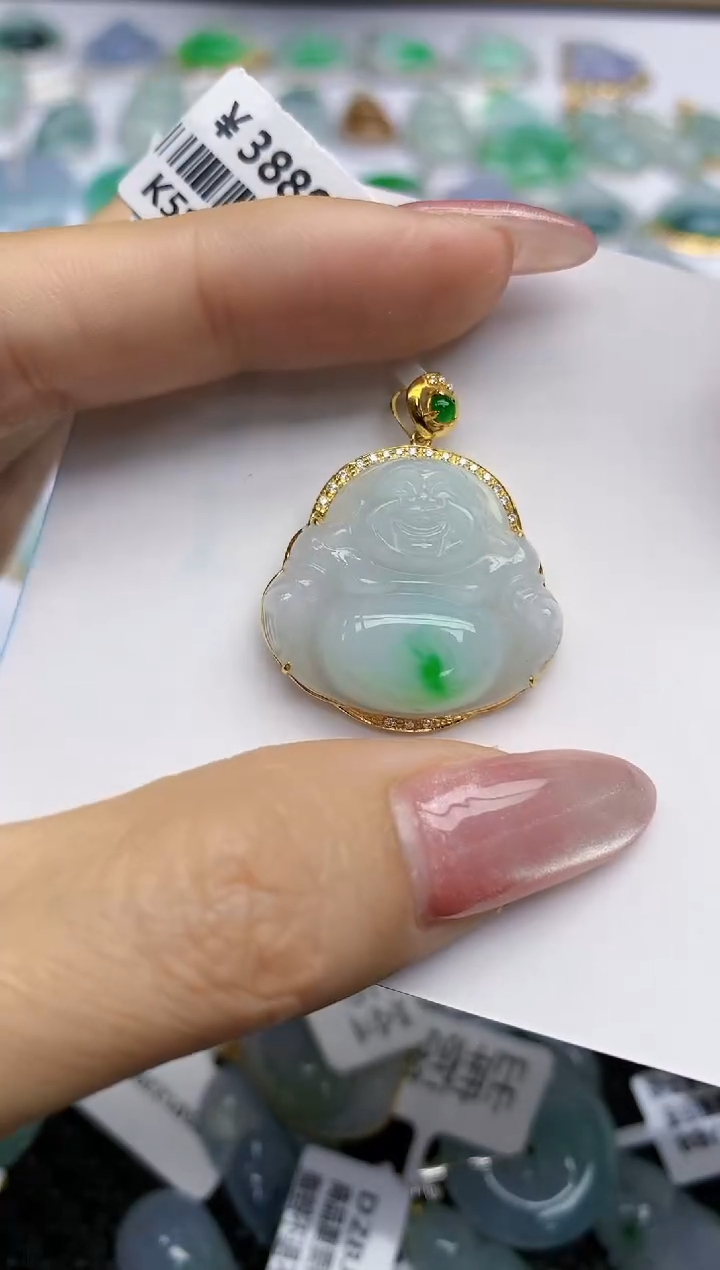 【闪购商品】翡翠挂件18K金镶嵌天然翡翠A货