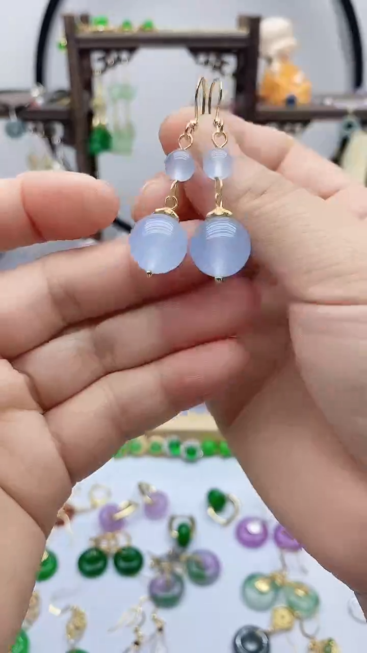 海蓝宝石耳饰14K金镶嵌66
