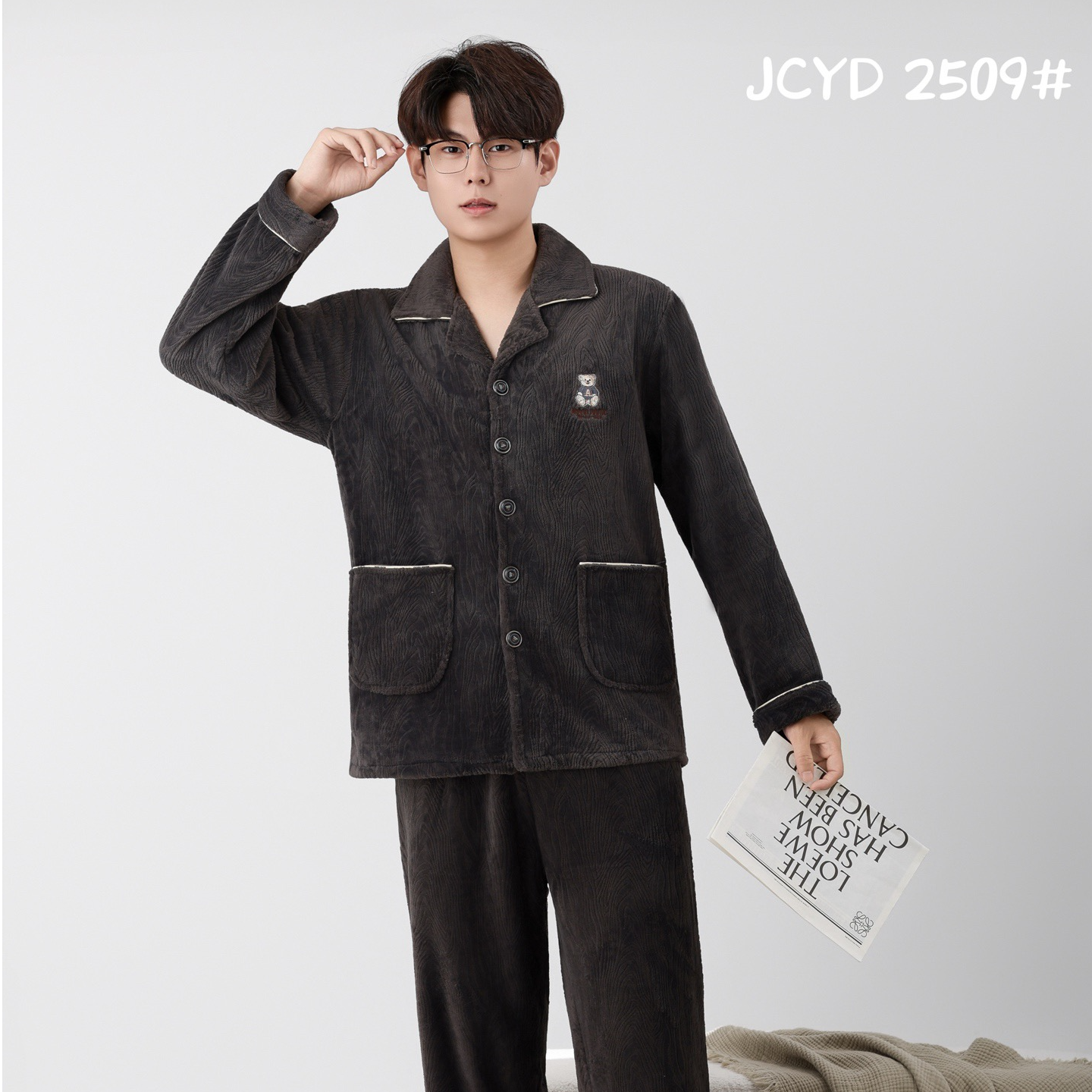 保暖双面家居服套装中年男性秋冬季男士睡衣冬季小熊款2509