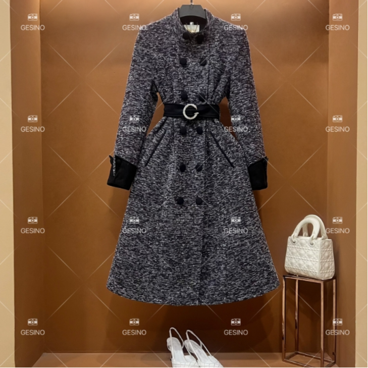 【楠楠】秋冬气质小香风时尚设计师中长款外套碎花显瘦女QD-2025221