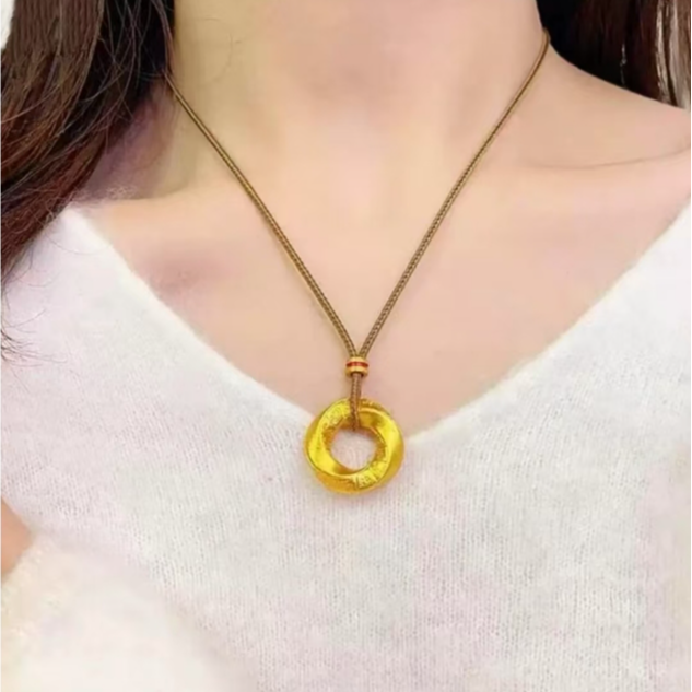 铜合金吊坠 古法素圈扭转乾坤平安扣项链吊坠复古百搭时尚毛衣链