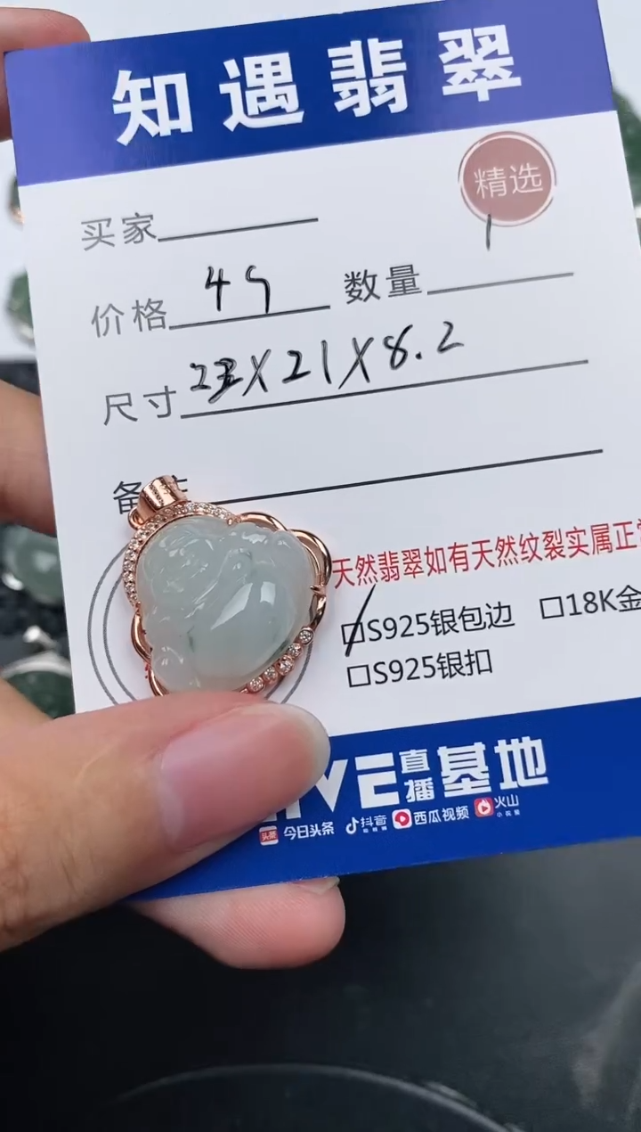颈饰银S925镶嵌翡翠挂件