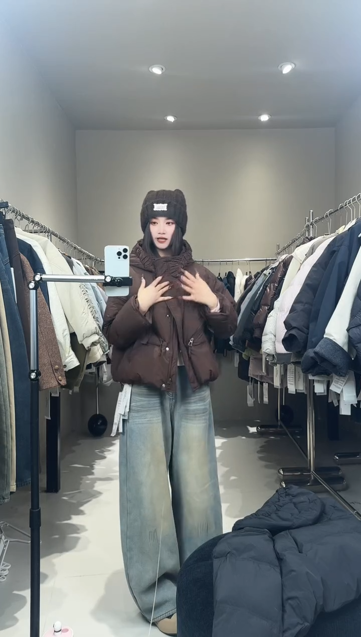 斜拉链羽羽服咖色000