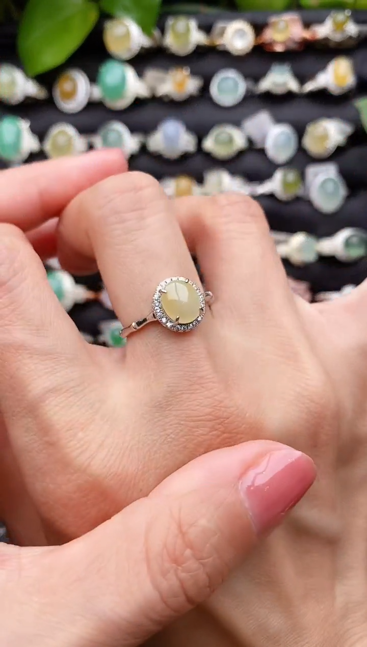 【闪购商品】翡翠戒指银S925镶嵌缅甸天然A货翡翠66-