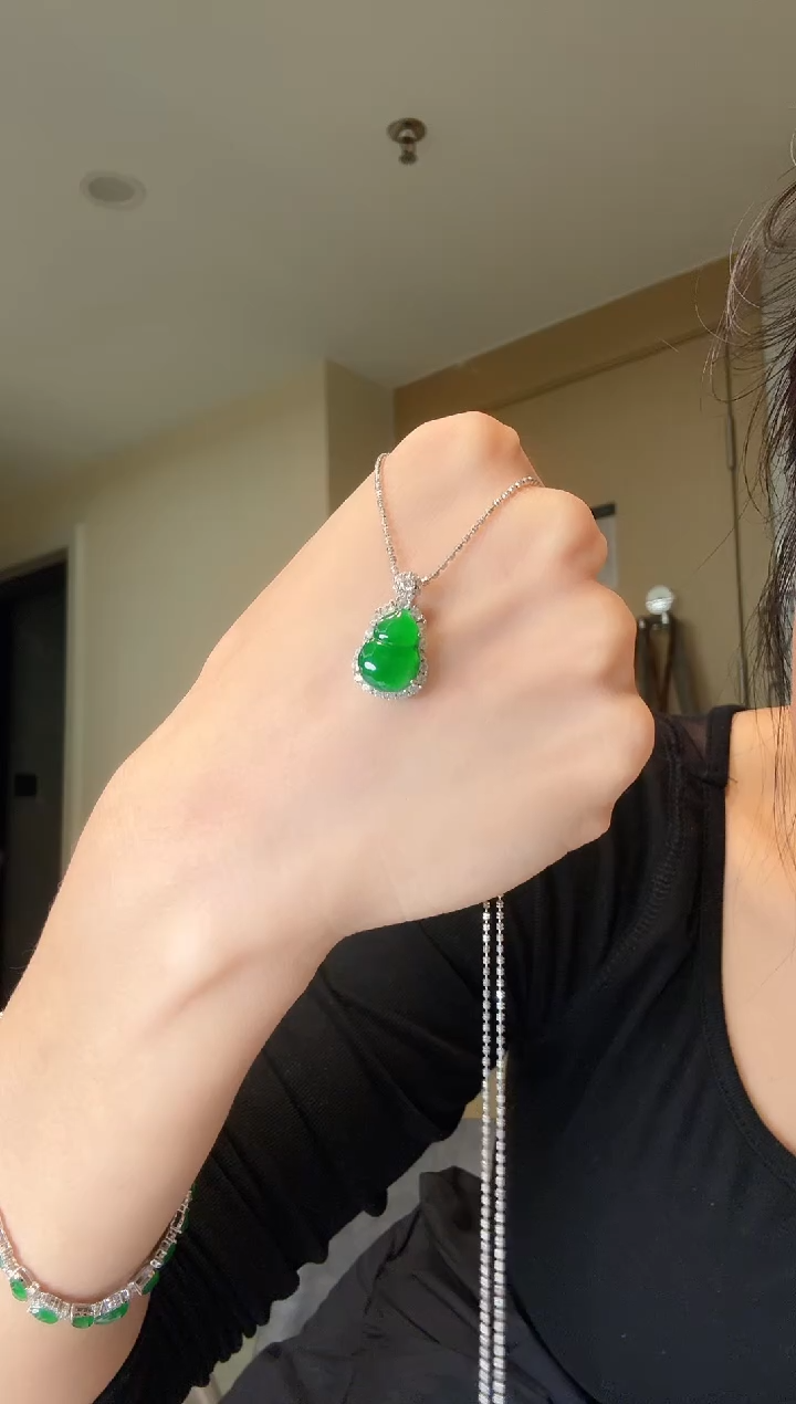 翡翠银S925镶嵌吊坠(不含链)天然翡翠吊坠