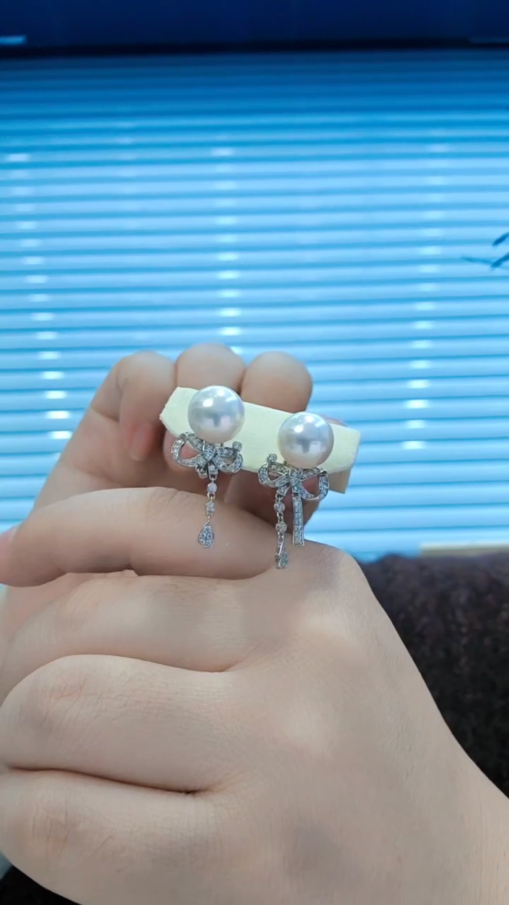 银S925镶嵌耳饰淡水珍珠双戴耳环