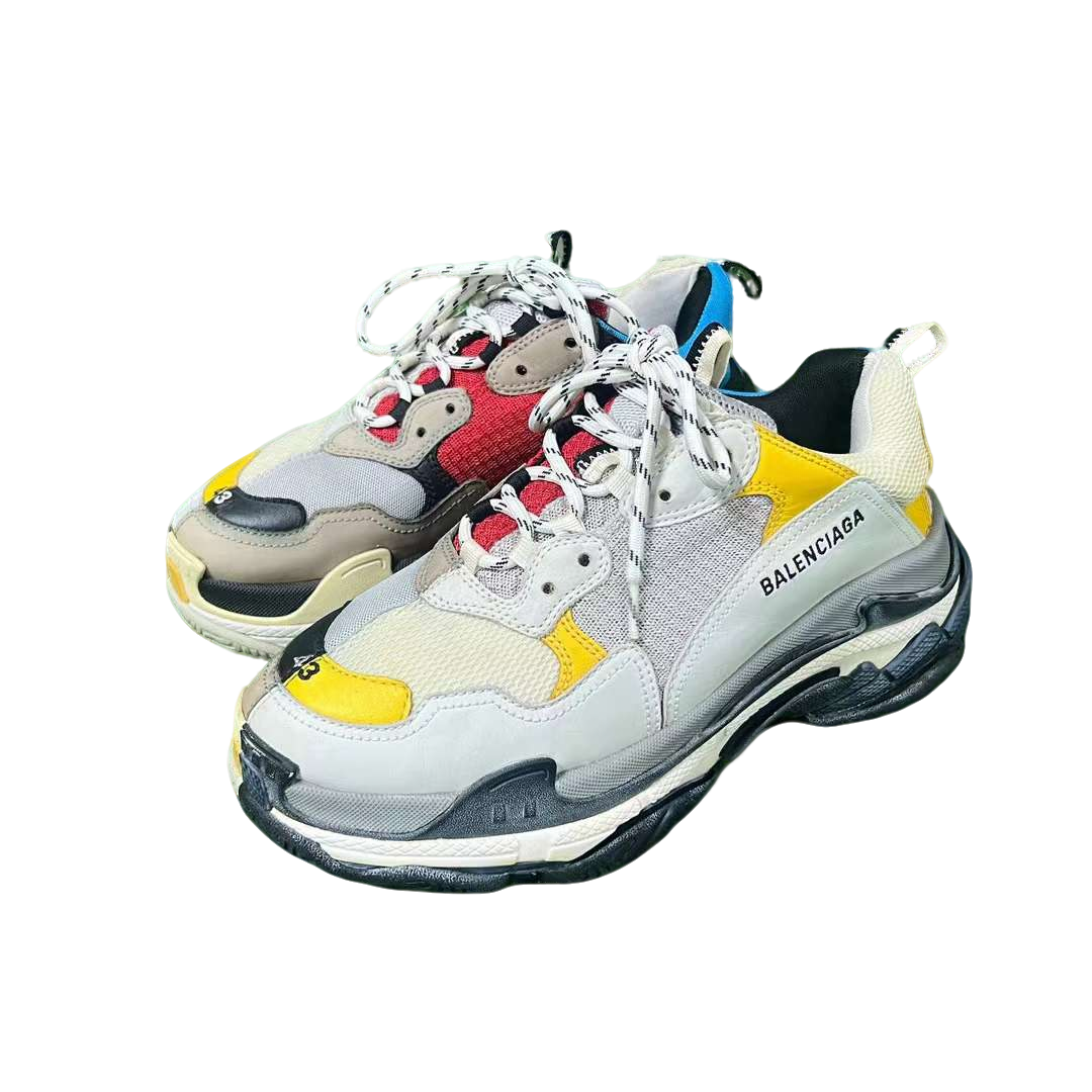 95新 Balenciaga/巴黎世家 Triple S 阴阳 黑黄拼接 老爹鞋 43码