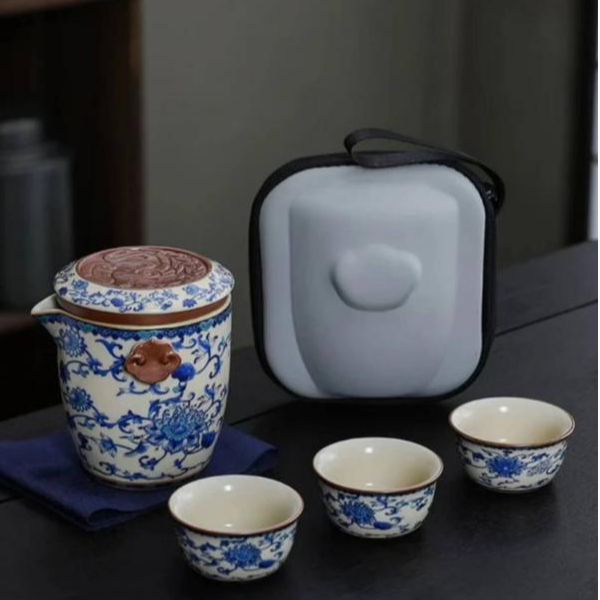 黄汝青花茶水分离三杯B0369