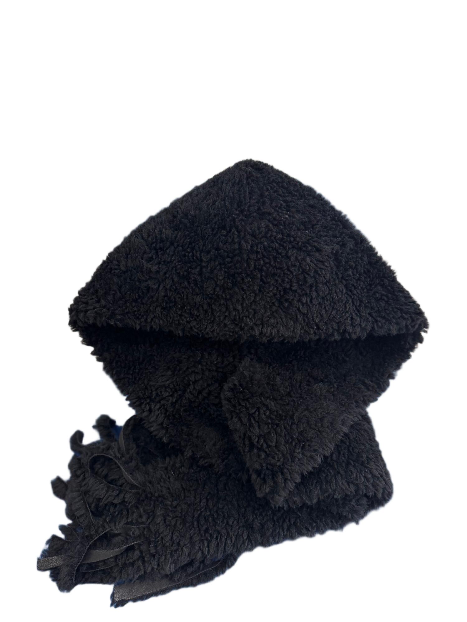 羊毛帽子羊毛围巾新款羊毛小披肩短款女绵羊羔毛冬季加厚毛呢百搭