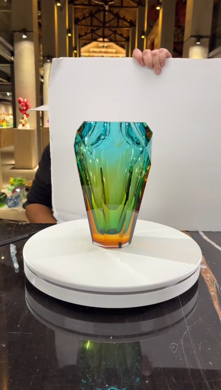 摆件0201015-2冰花琥珀金湖水蓝艺术琉璃花器