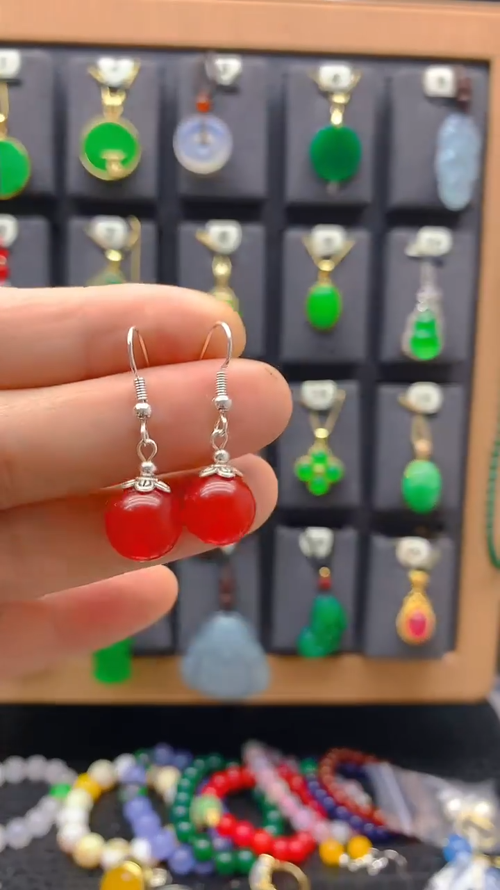 【闪购商品】玛瑙/玉髓耳坠银S925镶嵌耳饰