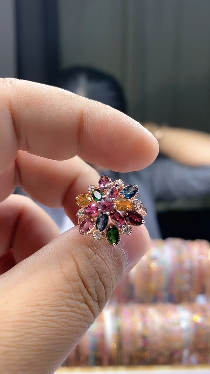 【闪购商品】碧玺戒指银S925镶嵌345345354354354
