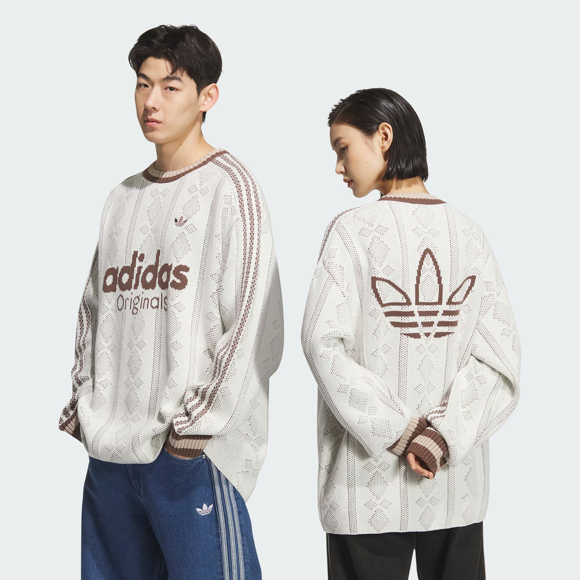 adidas/阿迪达斯三叶草简约舒适长袖针织衫毛衣男女同款KS5956