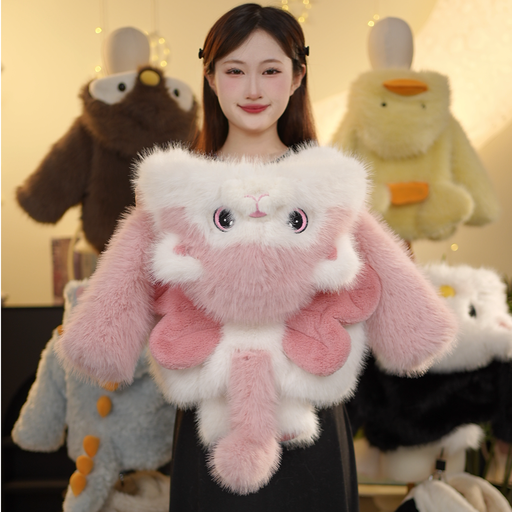 LW亲子冬款儿童洋气加厚气质天使猫草草毛绒卡通保暖外套